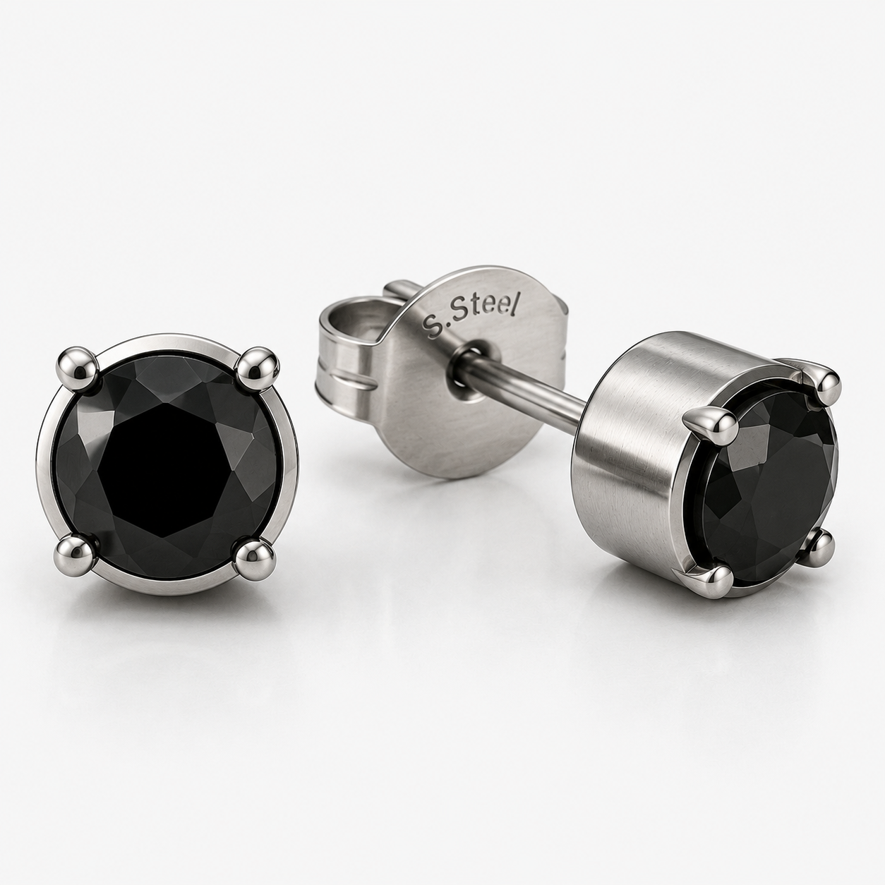 Premium Black Stone Stainless Steel Stud Earrings | Poulthrain