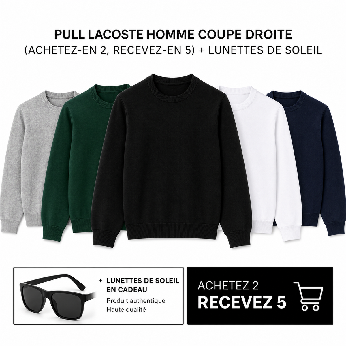 PULL LC HOMME COUPE DROITE (ACHETEZ-EN 2, RECEVEZ-EN 5) + LUNETTES DE SOLEIL